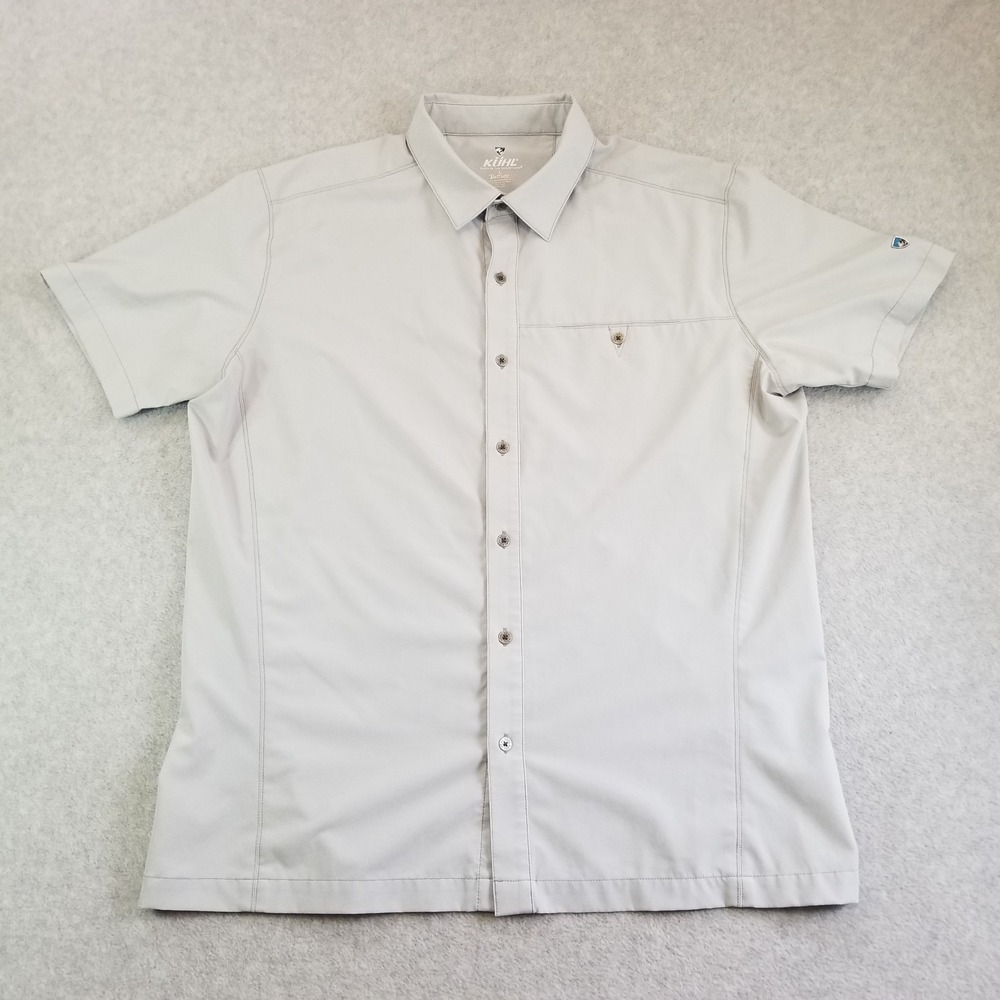 Kuhl Tufflex Shirt Mens Large Gray Short Sleeve Button Down Hike Travel Stretch